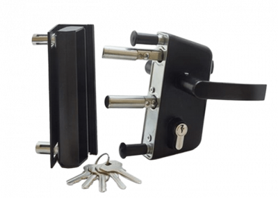 Замок ЗК-40 для калиток механизм оцинк.сталь, корпус пластик с ответной планкой С* (для профилей толщиной 40 мм)